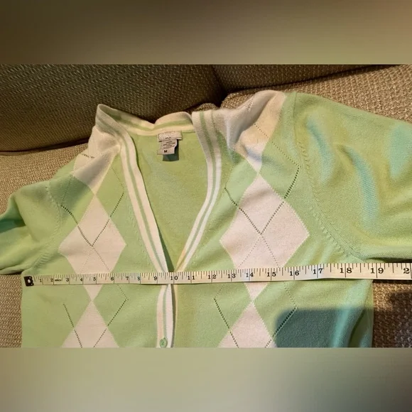 Izod Women's Argyle Cardigan Sweater - Green and White - Picture 6 of 6